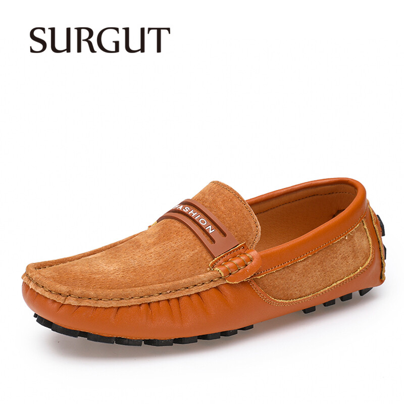 SURGUT Men Casual Shoes British Style Moccasins Genuine Leather Flats Zapatos Hombre Soft Loafers Men Winter&Summer Chaussures ราคา 972 บาท*ส่งฟรี