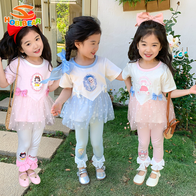 HOBIBEAR Girls' summer dress Snow White Princess Aisha my melody mesh wild cotton short sleeve two-piece suit ราคา 175 บาท*ส่งฟรี