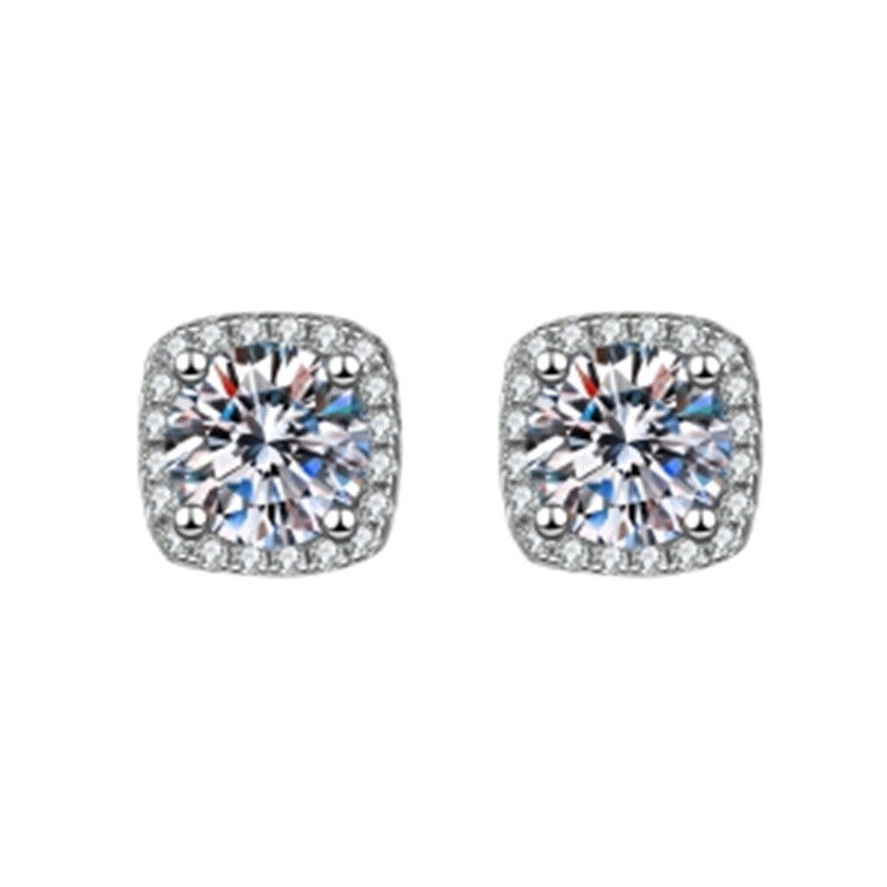 Singtous s925 bông tai zircon sáng bóng đơn giản, bông tai kim cương bạc