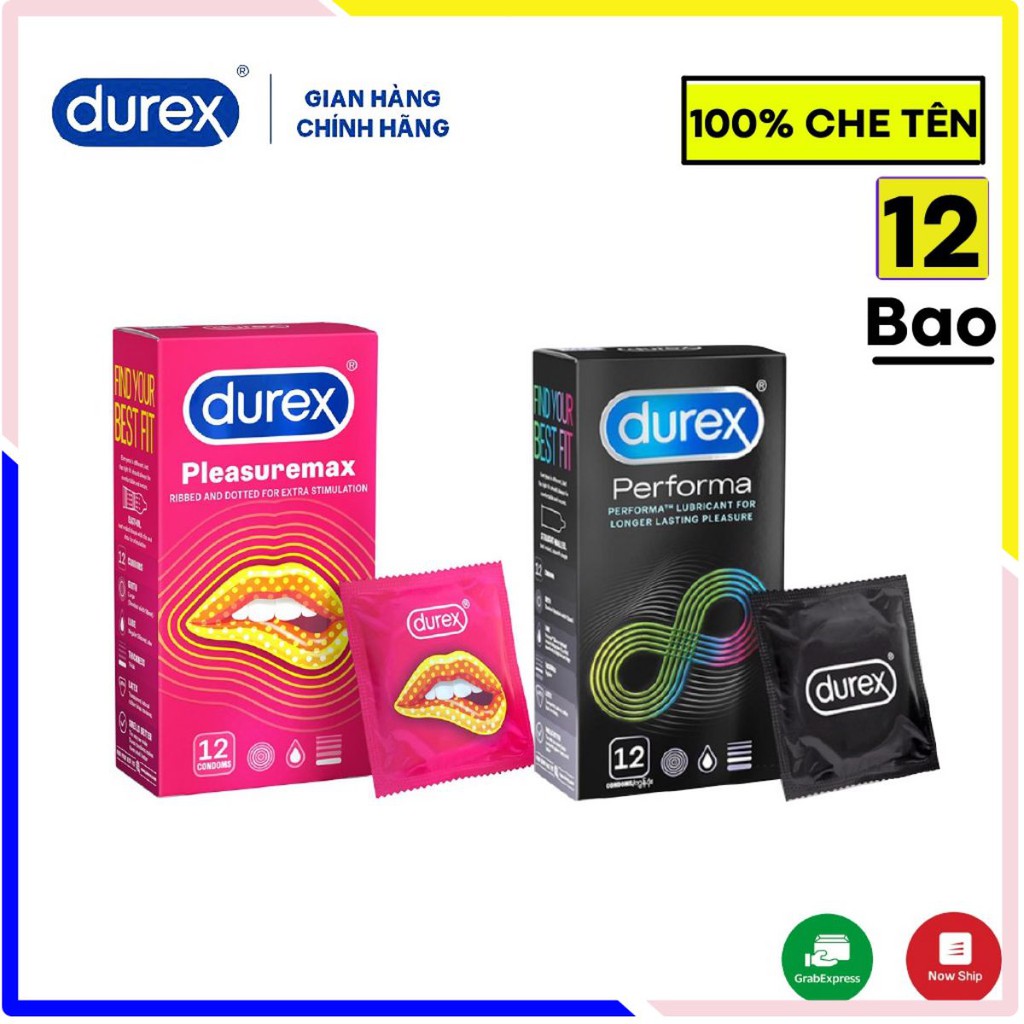 Bộ 2 bao cao su gân gai Durex Pleasuremax 12 bao & Bao cao su chống xuất tinh sớm Durex Performa 12 bao. Tặng kèm hộp 3.