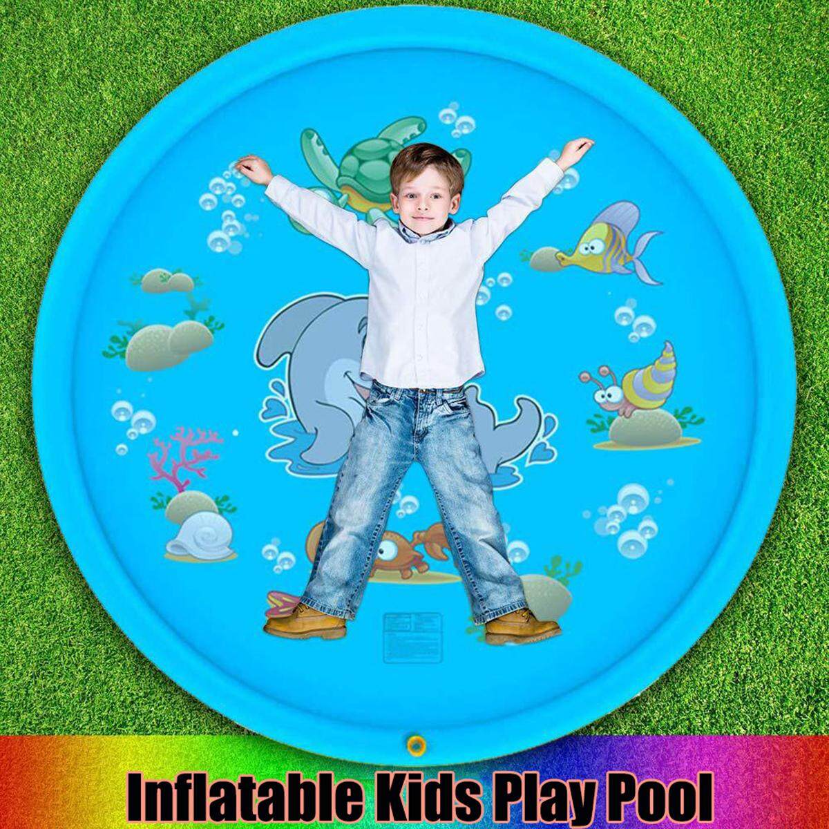 Generic PVC Sprinkle And Splash Play Mat Toy Perfect Inflatable Outdoor Sprinkler Pad Blue