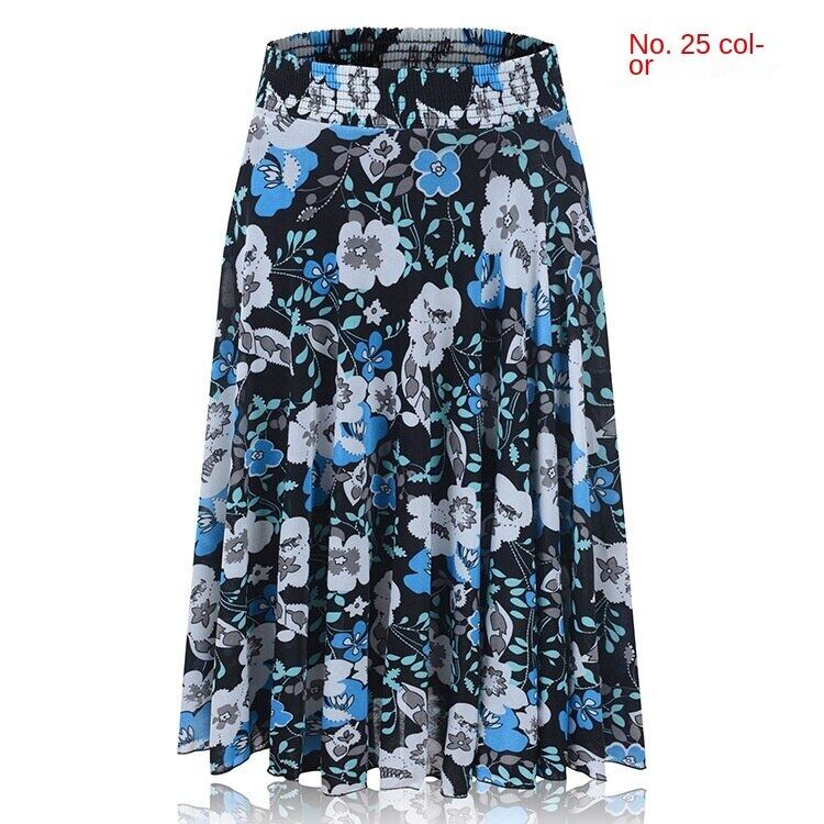 Middle-aged and elderly dancing dress women's summer skirt mid-length Mother's Ice Silk pleated skirt square dance skirt for the elderly