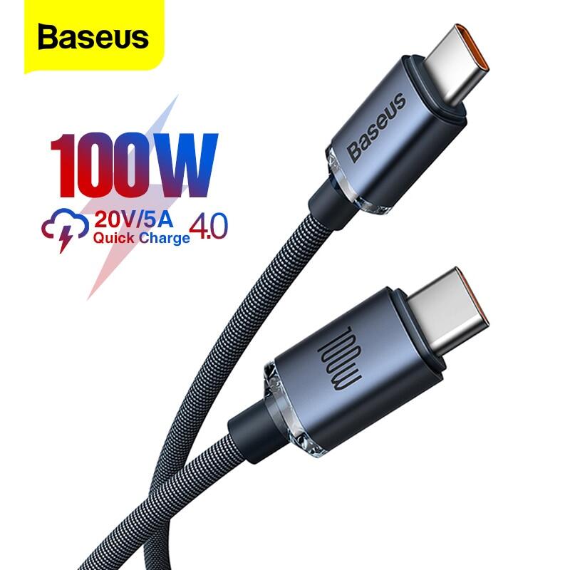 Baseus Cáp USB C Sang Type C 100W Cho Macbook iPad Cáp USB Sạc Nhanh 5A PD Cho Xiaomi Samsung Huawei