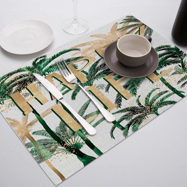 ลายใบไม้เขียว Placemats สำหรับโต๊ะทานอาหารเสื่อใบ Photo แผ่นรองแก้วตกแต่งบ้านร้านอาหารบนโต๊ะอาหารผ้าเช็ดปาก