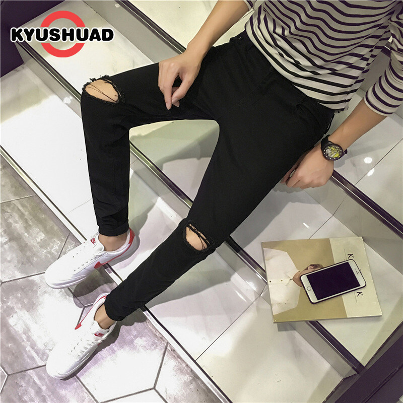 KYUSHUAD Quần Jean Nam Màu Đen Quần Bút Chì Rách Phong Cách Hàn Quốc Phong Cách Bó Sát Xu Hướng Mùa Hè Mới