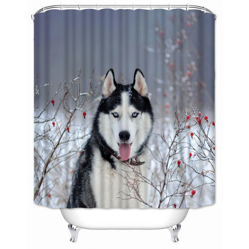 [HOT SHJJKHCHKLWSBH 112] Rèm Tắm Chó Husky Siberian Chất Lượng Cao Rèm Phòng Tắm Vải Polyester Phòng Tắm Không Thấm Nước