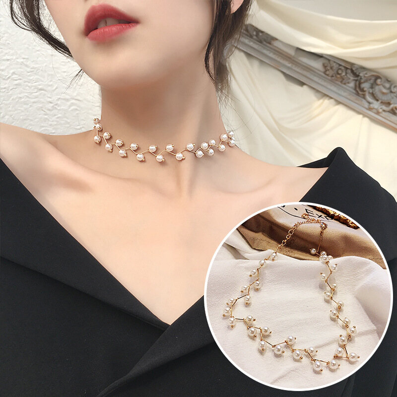 [Cutewomen2020] thanh lịch thời trang mới màu trắng ngọc trai giả ngắn vòng cổ dây đeo ôm sát cổ handmade trang sức rẻ tiền cho phụ nữ