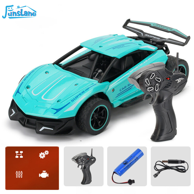 FunsLane 1:24 2.4g Remote Control Car Alloy High-speed Rc Sports Car Rechargeable Off-road Vehicle Children Toys For Gifts