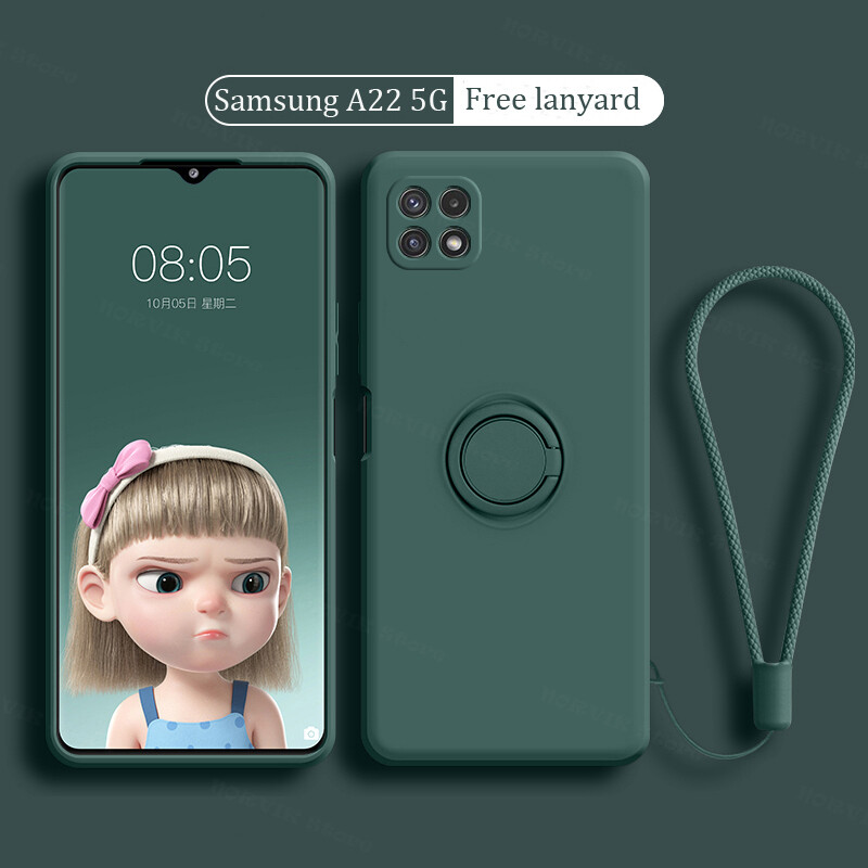 Ốp Điện Thoại Cho Samsung Galaxy A22 5G Ốp Lưng TPU Mềm Giá Đỡ Vòng Silicon Lỏng Có Dây Đeo