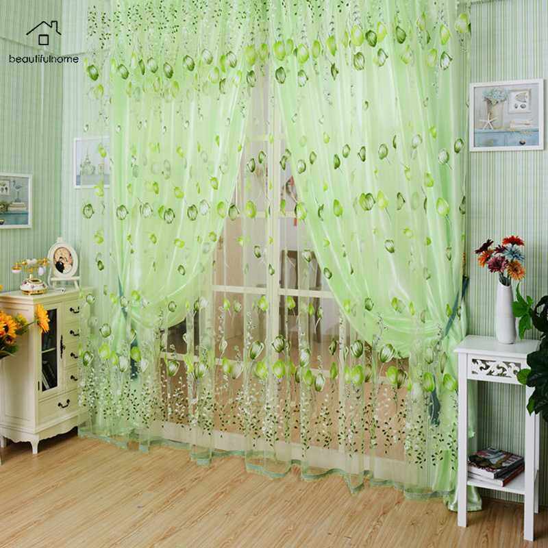  Rèm Cửa Sổ Xuyên Thấu Sợi Hoa Tulip Rèm Khăn Quàng Cửa Hạt Cườm Cho Phòng Ngủ 