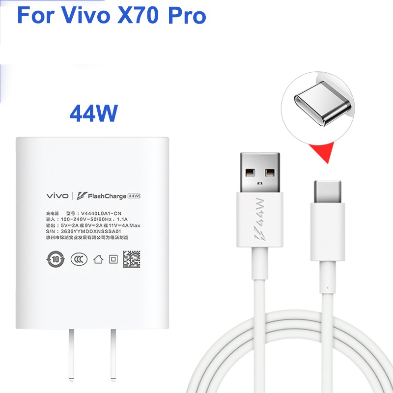 Đèn Pin Sạc Siêu Nhanh Vivo X70 44W Chính Hãng Bộ Sạc 2.0 Kèm Cáp Dữ Liệu USB Type-C Cho VivoX70 Pro