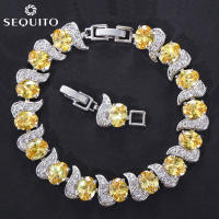 SEQUITO New Designer Women Fashion Oval Austrian Crystal Charm Bracelet Bangles Pave Cubic Zirconia Diamond Elegant Party Jewelry Gifts B066