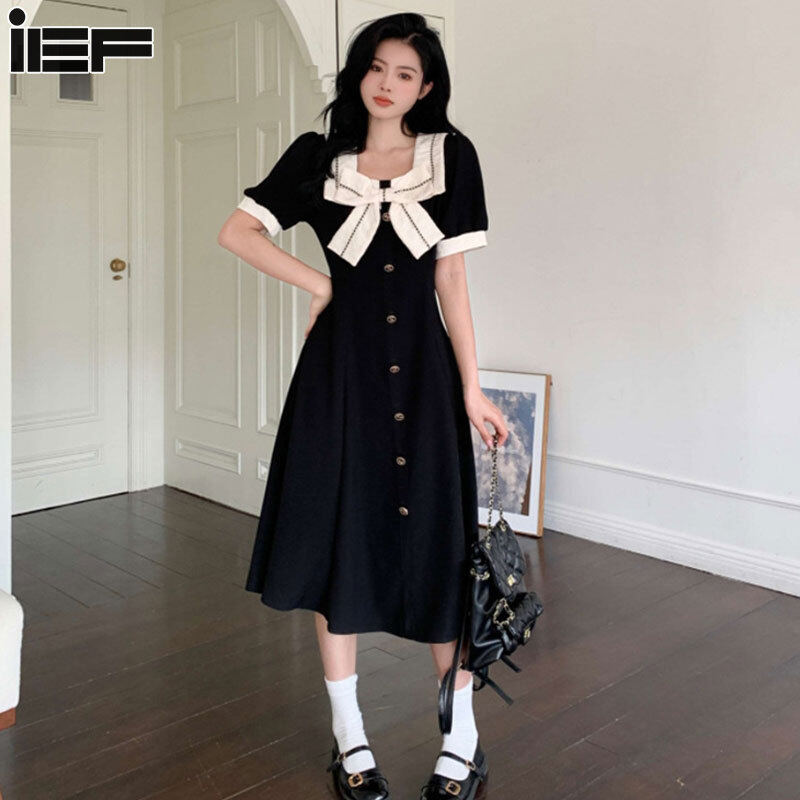 Ief Đầm maxi ôm nơ cổ vuông mới cho nữ