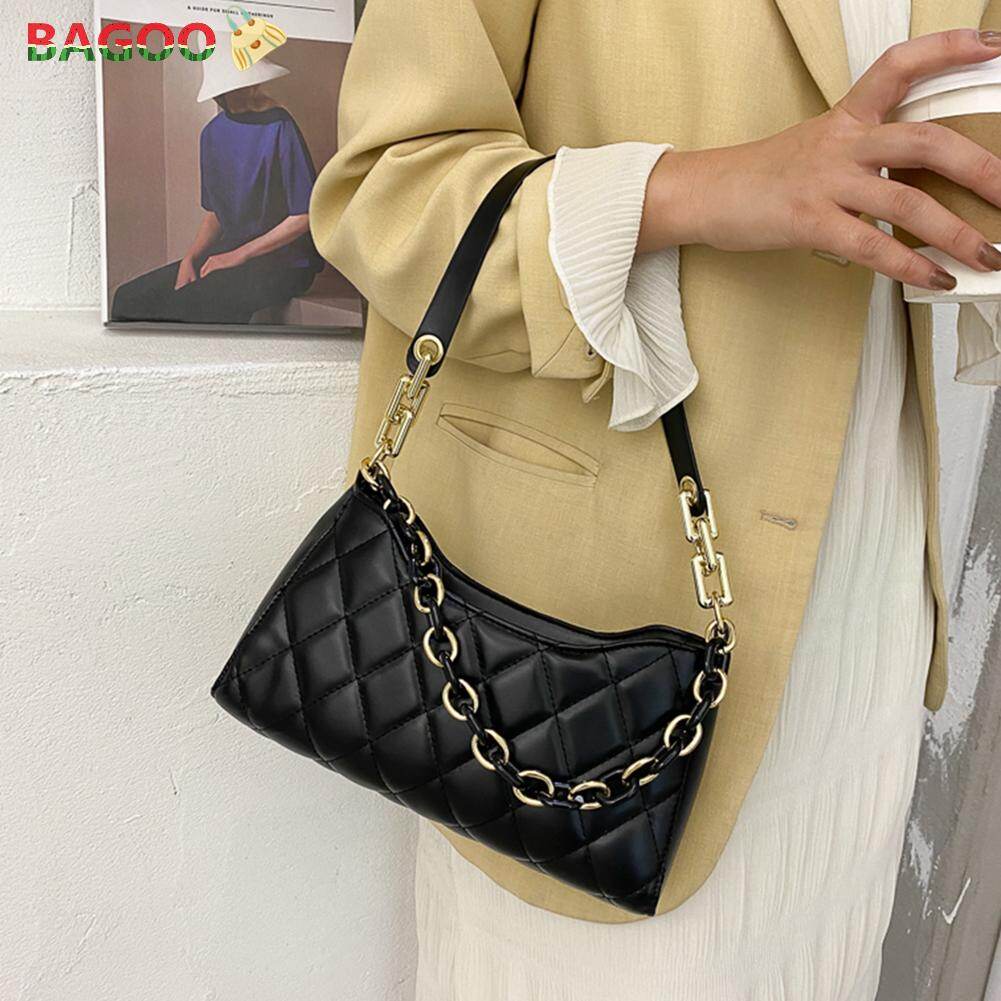 Túi Tote BAGOO Thời Trang Hình Thoi Cho Nữ Túi Đeo Hoạ Tiết Lưới Màu Trơn Túi Chất Liệu Da PU Nách Có Dây Xích Thanh Lịch Túi Du Lịch Thông Dụng