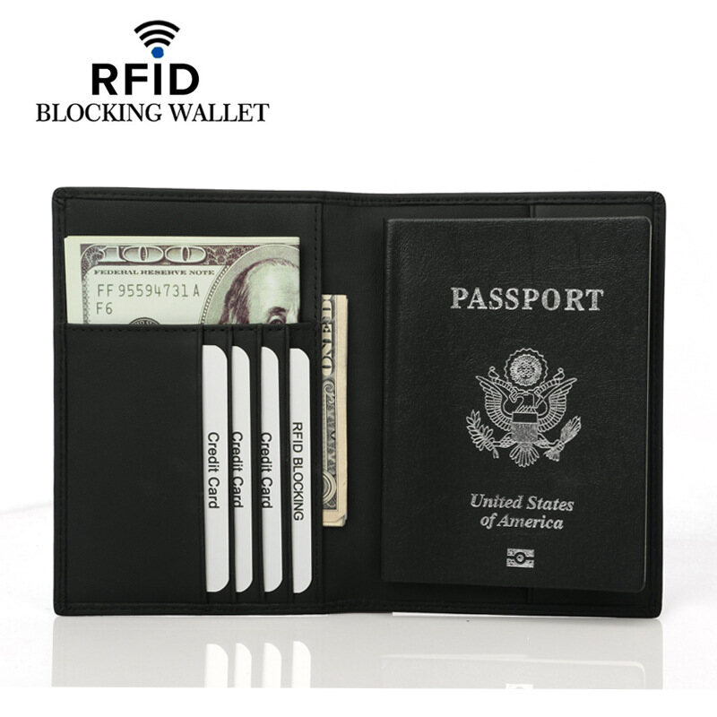 Bao đựng hộ chiếu ví đựng thẻ id hộ chiếu bằng da rfid họa tiết sợi carbon cho nam ví du lịch ví đựng đồ