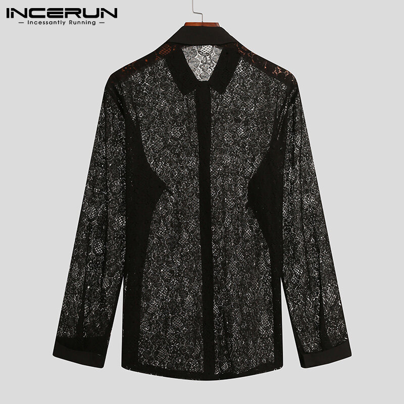 Medussa INCERUN Áo Sơ Mi Ren Lưới Xuyên Thấu Dài Tay Cho Nam, Áo Cánh Chui Đầu Có Nút Dự Tiệc