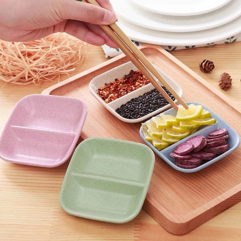 Nhà Gia vị nhà bếp Bộ đồ ăn đĩa để đồ ăn vặt món ăn món ăn rơm lúa mì lưới kép đĩa nhỏ nước tương giấm món ăn