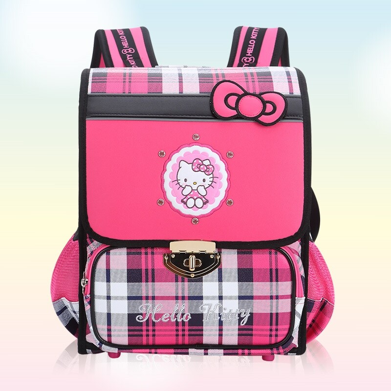 ✎∈ Hello Kitty trường tiểu học Cặp trẻ em cô gái dễ thương phong cách Anh Quốc ba lô đỏ hoạt hình dễ thương 1-3 lớp