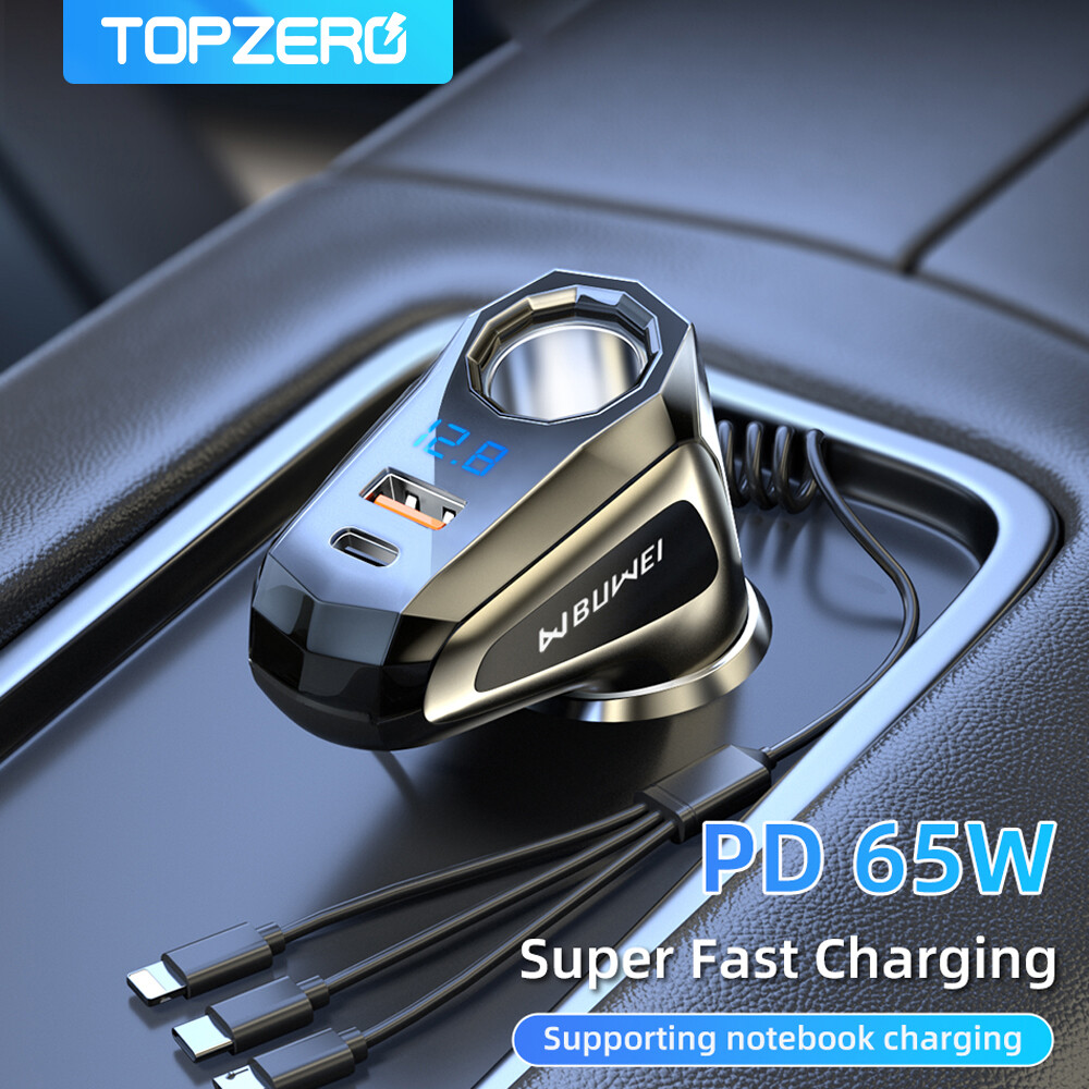 TOPZERO 6 Trong 1 PD 65W Sạc Điện Dùng Trên Xe Hơi 12V 24V Sạc Nhanh R QC4.0 Nhanh Đa Chức Năng Bộ Chia Sạc Xe Hơi Sạc Điện Dùng Trên Xe Hơi Cho Điện Thoại Di Động Máy Tính Xách Tay Máy Tính Bảng Loại USB C Sạc Nhanh