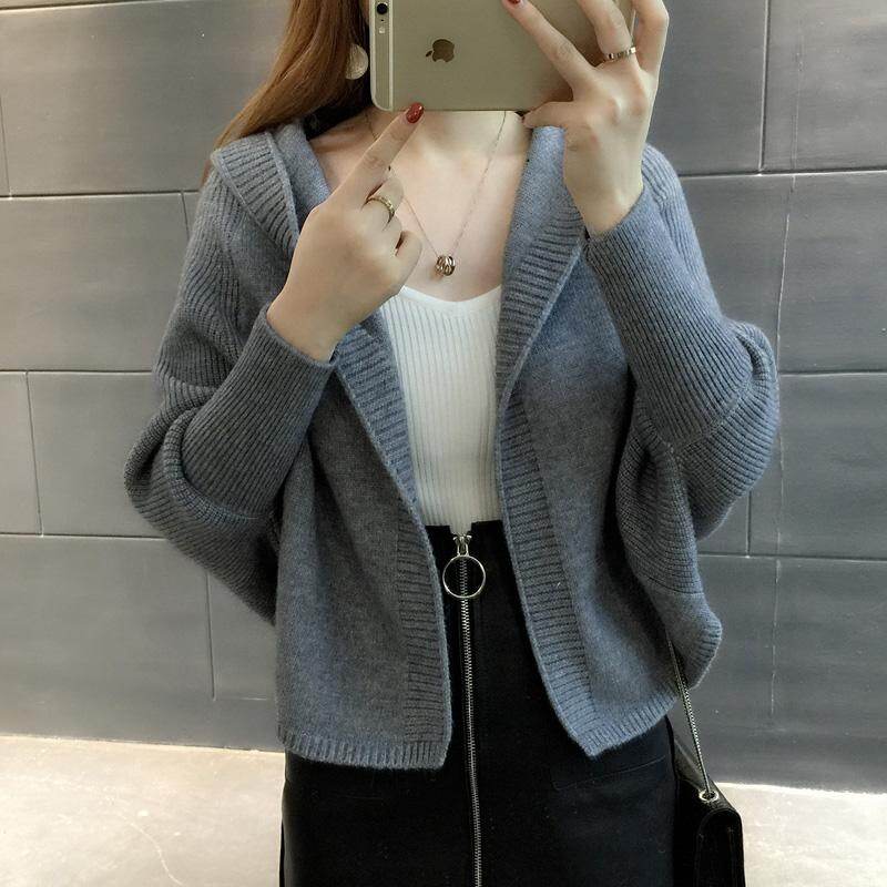Áo Len Nữ Dài Tay Trơn Sang Trọng Hàn Quốc Áo Len Dệt Kim Mũ Thường Ngày Mùa Thu Dày Hợp Xu Hướng Áo Có Mũ Ngắn Mùa Đông Dáng Rộng