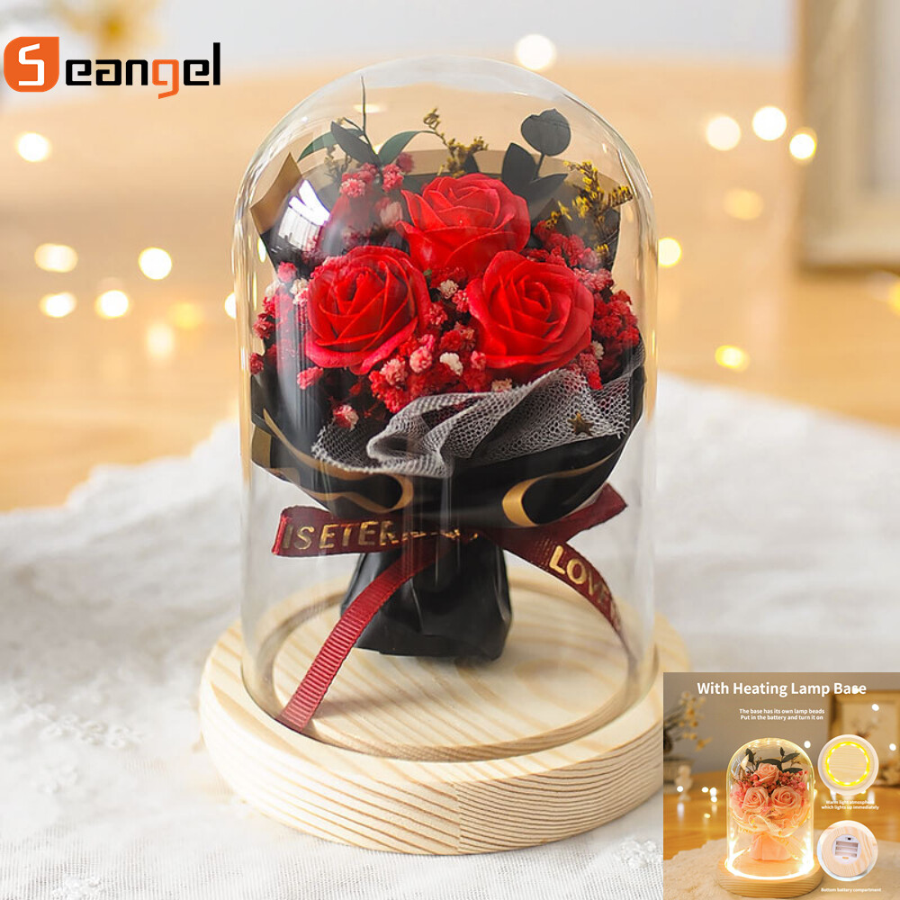 Seangel Quà Tặng Ngày Lễ Tình Nhân Cho Phụ Nữ 3 Chiếc Hoa Hồng Xà Phòng Với Bó Hoa Vĩnh Cửu Nhẹ Trong Vỏ Thủy Tinh Điều Khiển Từ Xa Để Làm Quà Kỷ Niệm Quà Giáng Sinh Đám Cưới Cho Phụ Nữ Bạn Gái Nhà Cửa