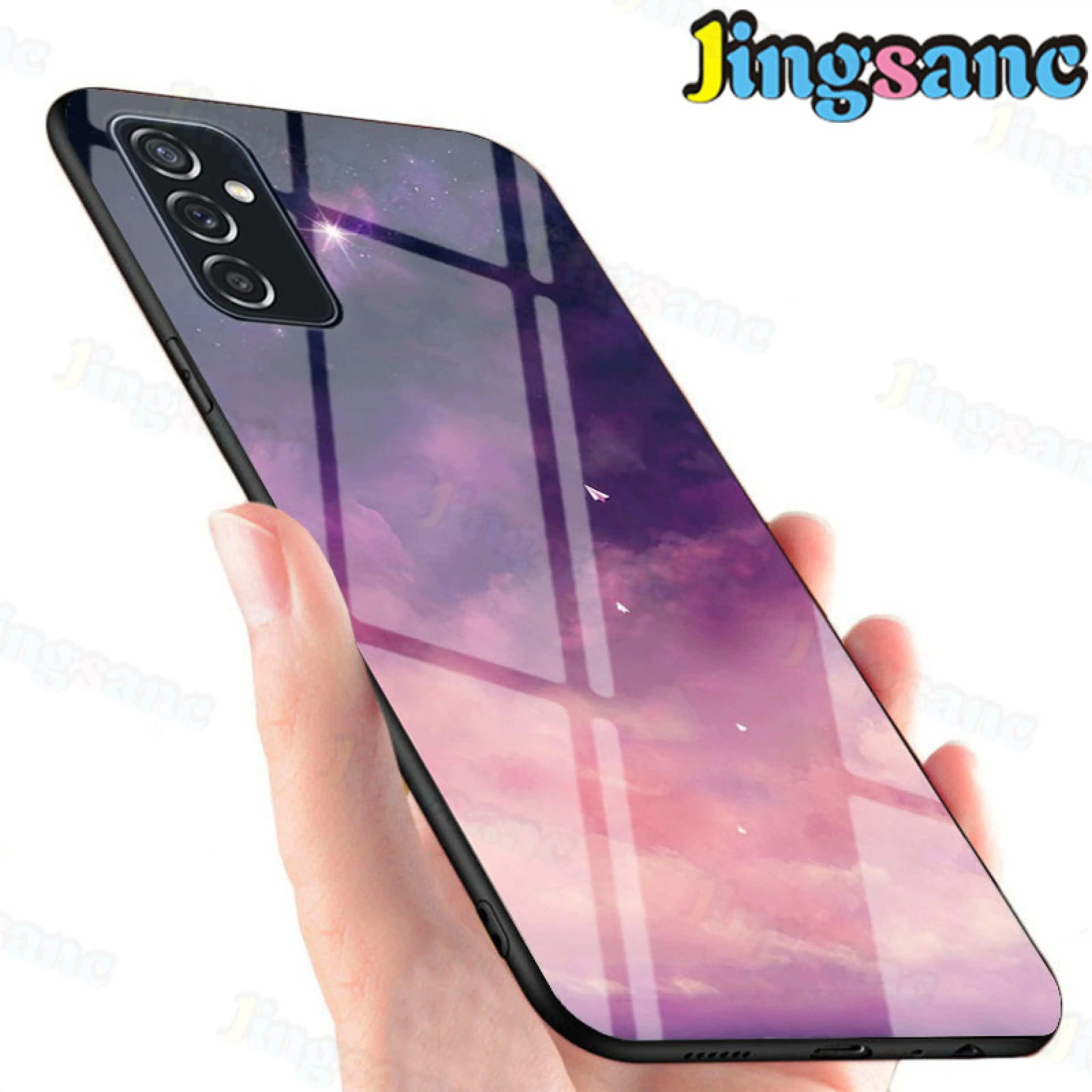 Jingsanc For Samsung Galaxy M23 5G Phone Casing Rainbow Gradient Fantasy Starry Glass Colorful Case Scratchproof Soft TPU Edge Cover