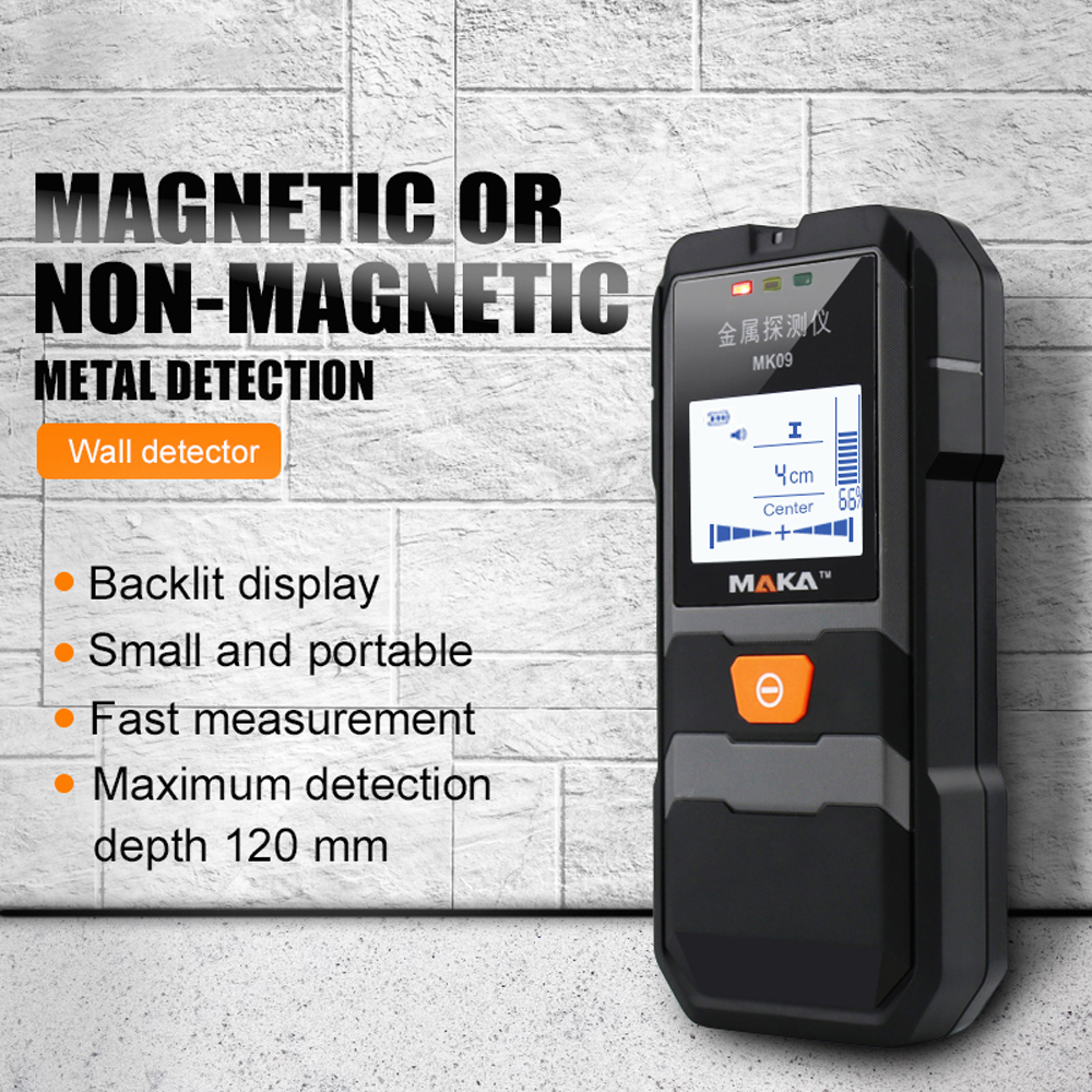 Máy dò kim loại hồng ngoại màn hình đèn nền lcd cầm tay maka mk09 máy dò ống đồng dây thép vật thể kim loại độ chính xác cao máy dò độ sâu máy quét tường