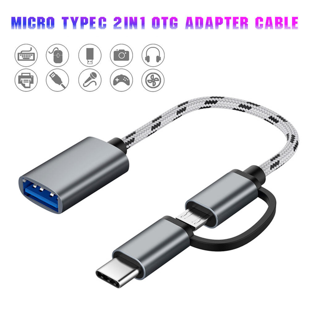 Rocomoco bộ chuyển đổi otg usb 3.0 2 trong 1 nylon bện cáp bộ chuyển đổi đồng bộ dữ liệu micro usb type c, cho samsung xiaomi macbook usb type-c micro otg