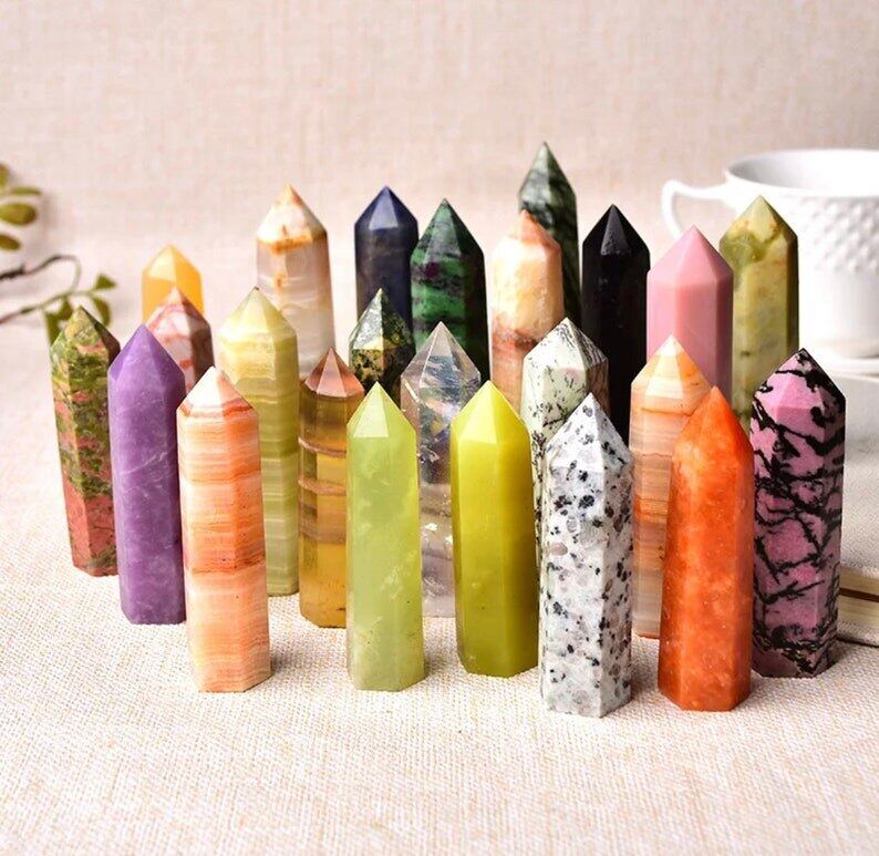 50-60mm Crystal Tower Point Obelisk Healing Crystals Gemstone Towers Mixed Tower Wand Reiki Healing Crystal Rose Quartz Wand