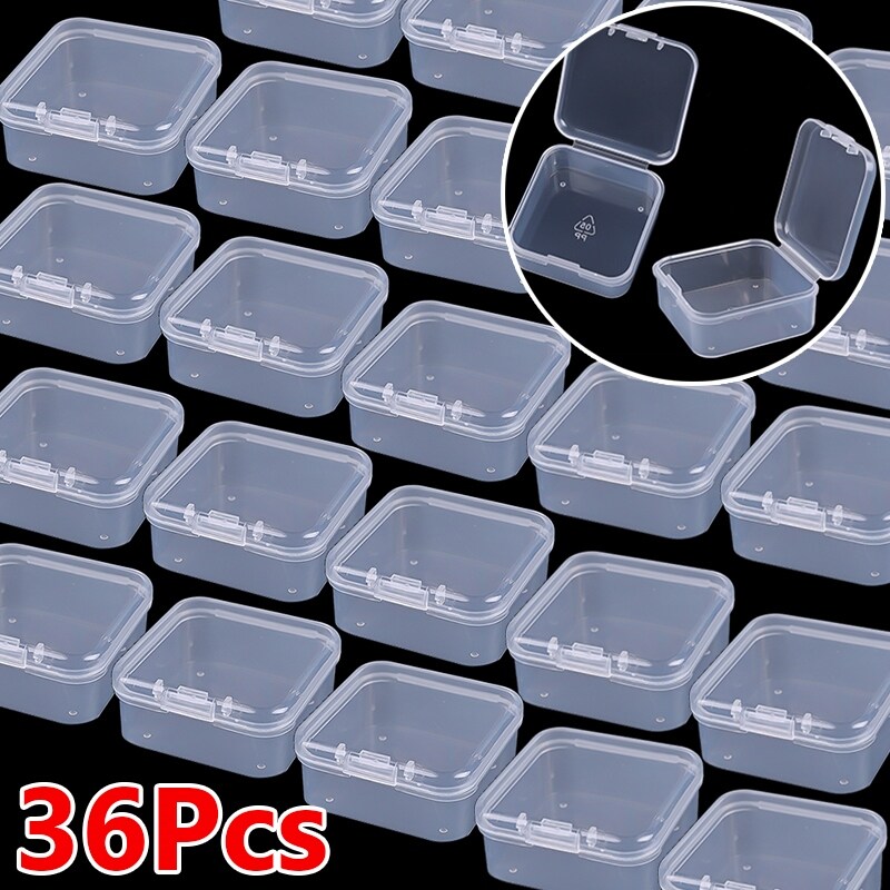 [HOT W] 36Pcs Square Plastic Storage Box Jewelry Container Transparent Square Box Case Container for Jewelry Beads Earrings Necklace