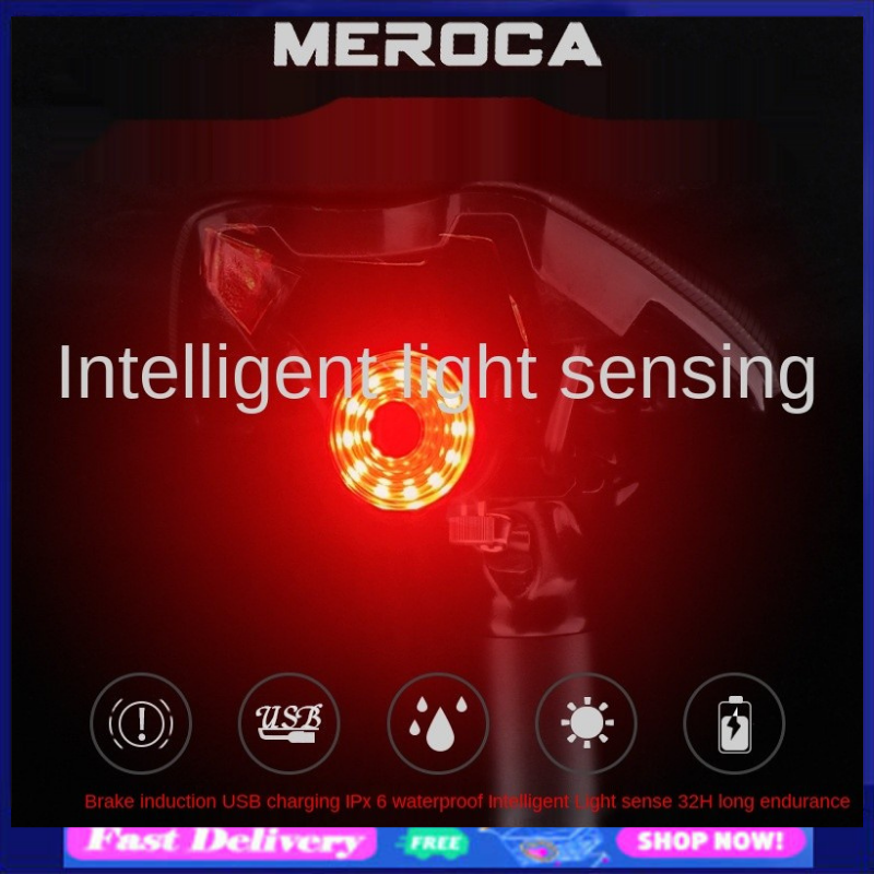 Meroca đèn xe đạp thông minh đèn hậu xe đạp cảm ứng phanh đèn hậu chống mưa 3 chế độ 22 lõi sạc usb đèn xe đạp leo núi