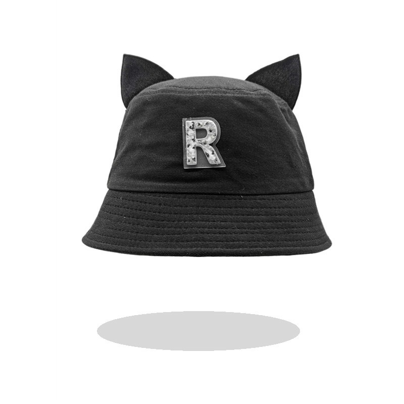 [new tide] Fashion nd Cute with Cat Ears Ribbon Bucket Hat Men's Summer Sun-Proof All-Matching Leisure Basin Hat Sun Hat Cartoon