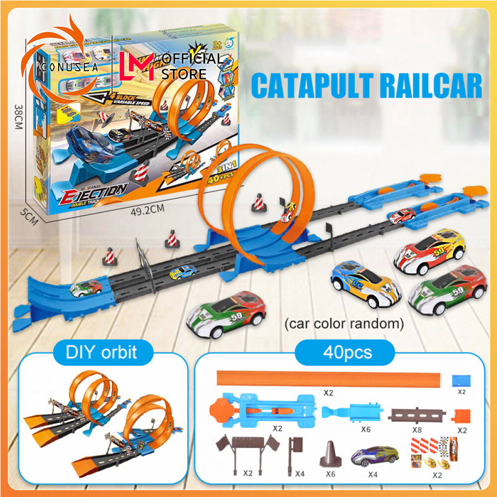 CONUSEA Hot Wheels Race Track Set Thomas Train DIY Railway Toy Car Set Assembled Double-layer Electric Speed STEM  Birthday Gift for Kid Teen Boy and Girl Hotwheels Race Track
