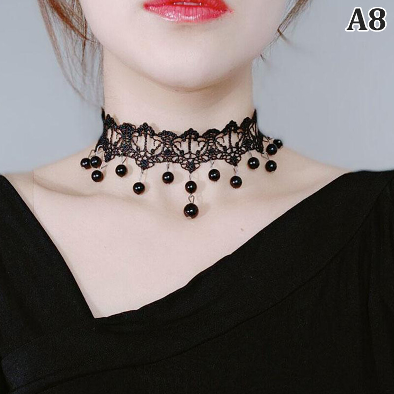 Hebeanna New Sexy Gothic Chokers Pha Lê Vòng đeo cổ ren đen Cổ Điển Victoria Đồ Trang Sức