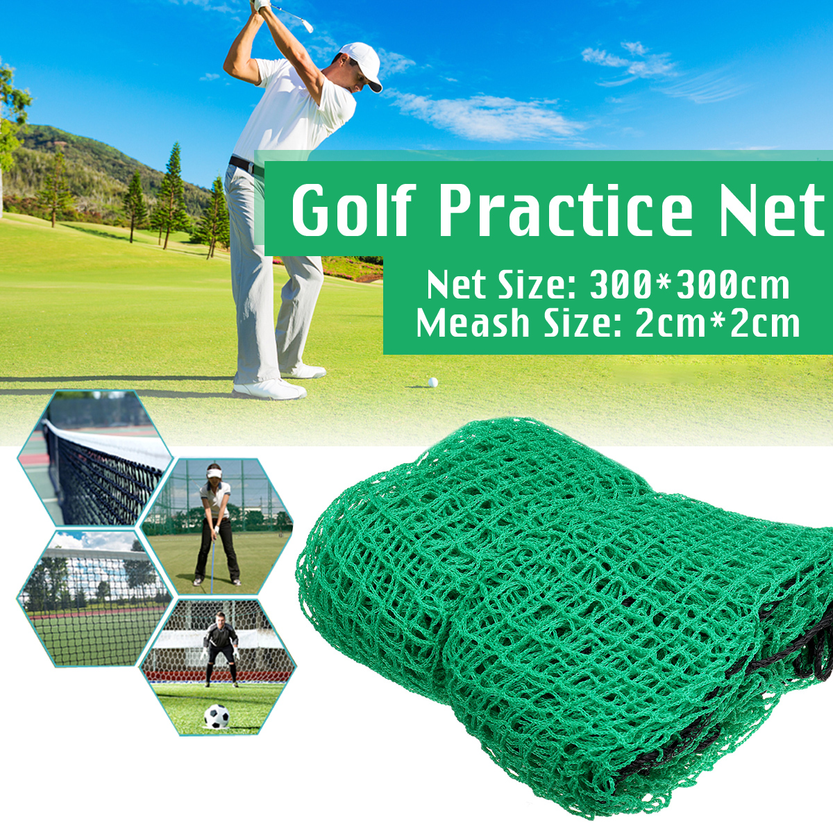 Lưới Tập Đánh Golf Tác Động 300X300Cm, Dây Thừng, Kết Thúc Biên Giới Ngoài Trời Bền