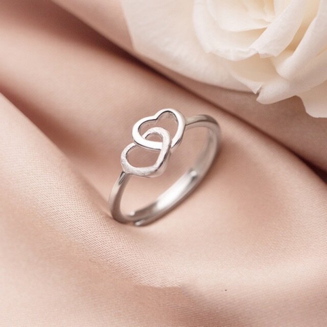 💘 nhẫn bạc nữ trai tim lồng h.a.s silver 💘 s925 phủ bạch kim freesize 💘
