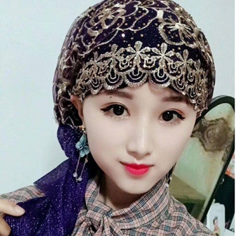 New mũ khăn xếp thêu thoáng khí ren đã sẵn sàng để mặc khăn hijab khăn quấn kiểu hồi giáo hijab retro khăn buộc đầu