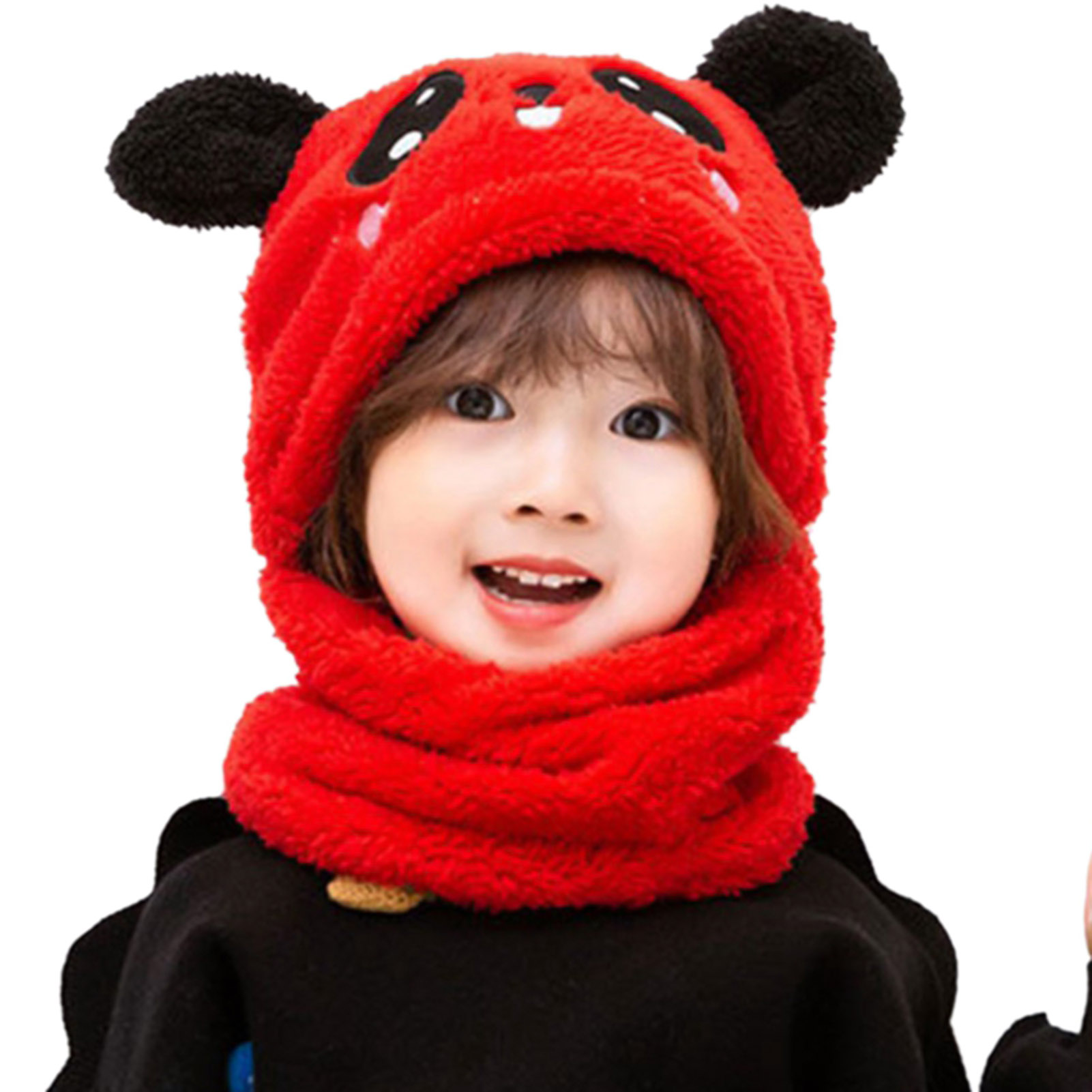Mũ trẻ em mùa đông mũ dệt kim mũ lông cừu hoạt hình cho em bé khăn quàng mặt mũ em bé mũ tai mèo dễ thương cho trẻ em