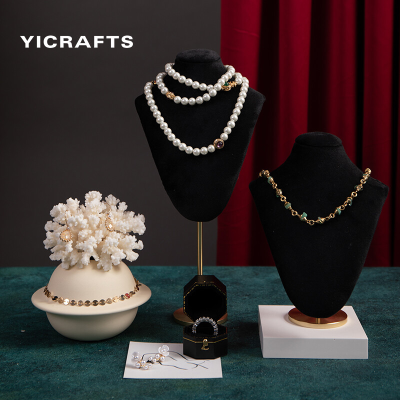 Yicrafts kệ trưng bày trang sức kệ ngực trưng bày dây chuyền màu đen, kệ dây chuyền, kệ để trang sức bông tai, kệ để trang sức nhẫn