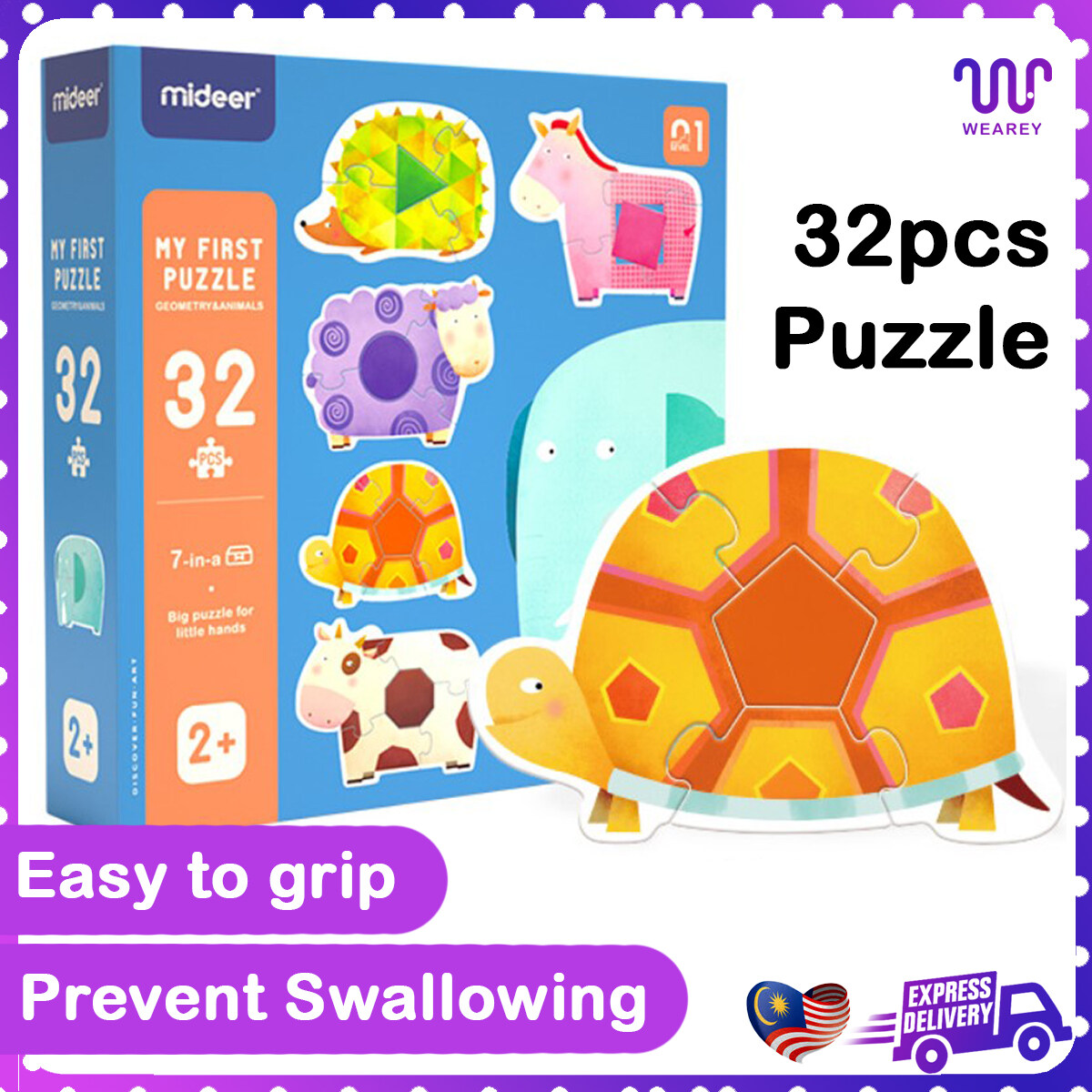 Kids (32pcs) Jigsaw Puzzle Big Hand Grab Children Educational Toys with  Cute Animals Mainan Budak Pendidikan Awal dengan Haiwan Comel | Lazada