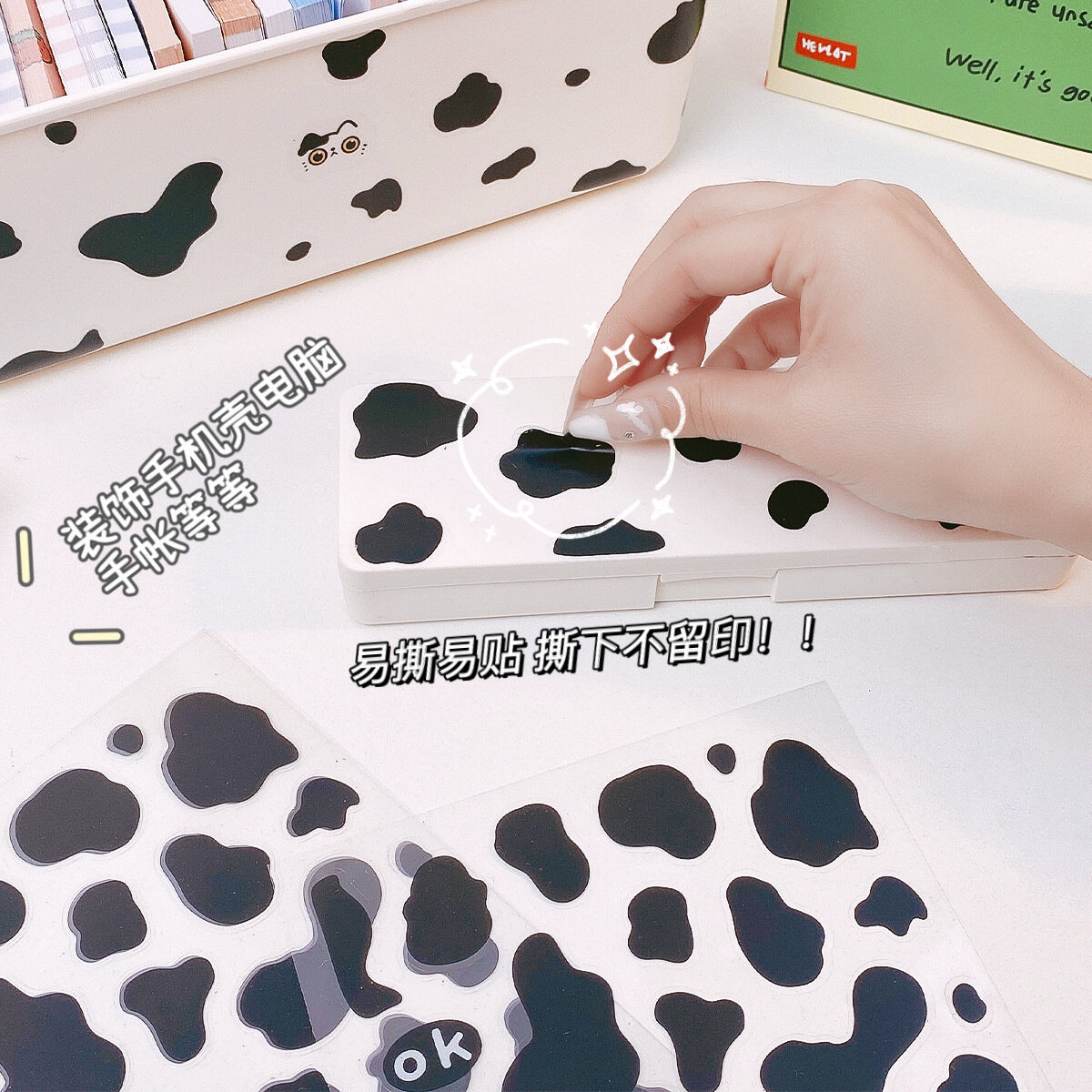 Sticker Trong Suốt Chống Thấm Nước Họa Tiết Bò Sữa