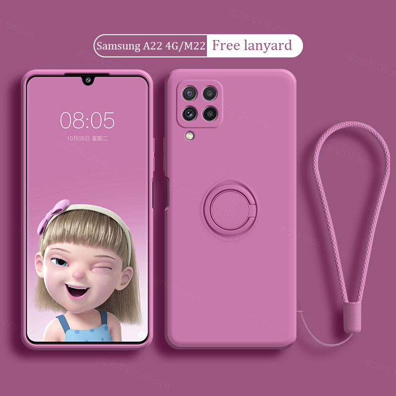 Ốp Điện Thoại Cho Samsung Galaxy A22 4G A22 LTE M22 M32 Ốp Lưng TPU Mềm Giá Đỡ Vòng Silicon Lỏng Có Dây Đeo