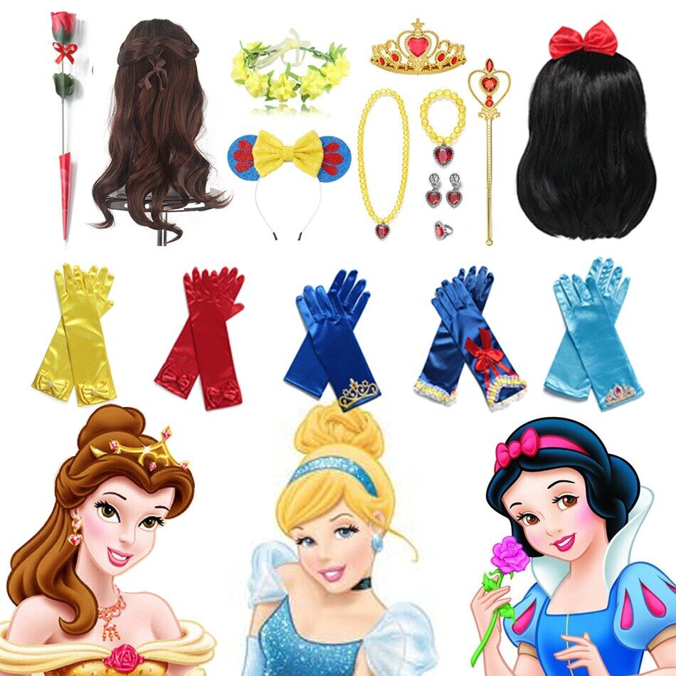 Disney Công chúa Phụ Kiện Găng tay Đũa Phép vương miện Bộ trang sức Tóc