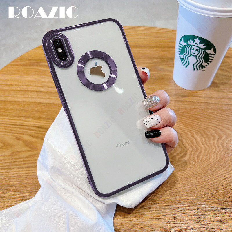 ROAZIC All Inclusive Lens Protection For iPhone X Xs Max XR 7 8 6 6s Plus + Soft TPU Shockproof Protect Back Cover Luxurious Transparent Electroplated Logo Hole Phone Case