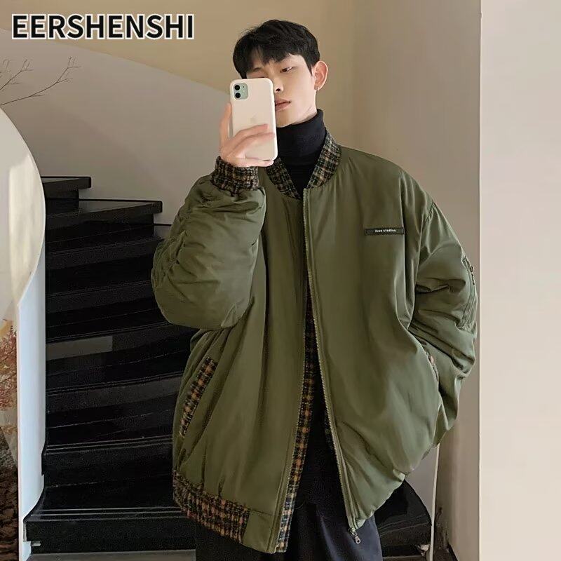 EERSHENSHI Người Đàn Ông Của Dày Ấm Bóng Chày Áo khoác độn Độn áo khoác Jacket rộng Áo Nhiệt