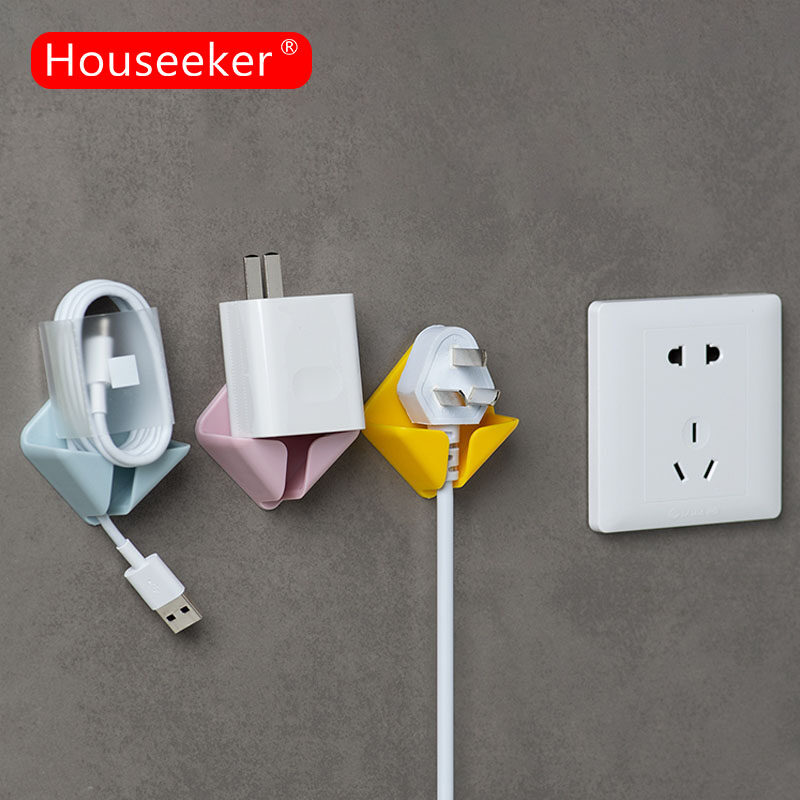 Houseeker 2Pcs Power Plug Hanger Holder Adhesive Storage Hooks Power Cord