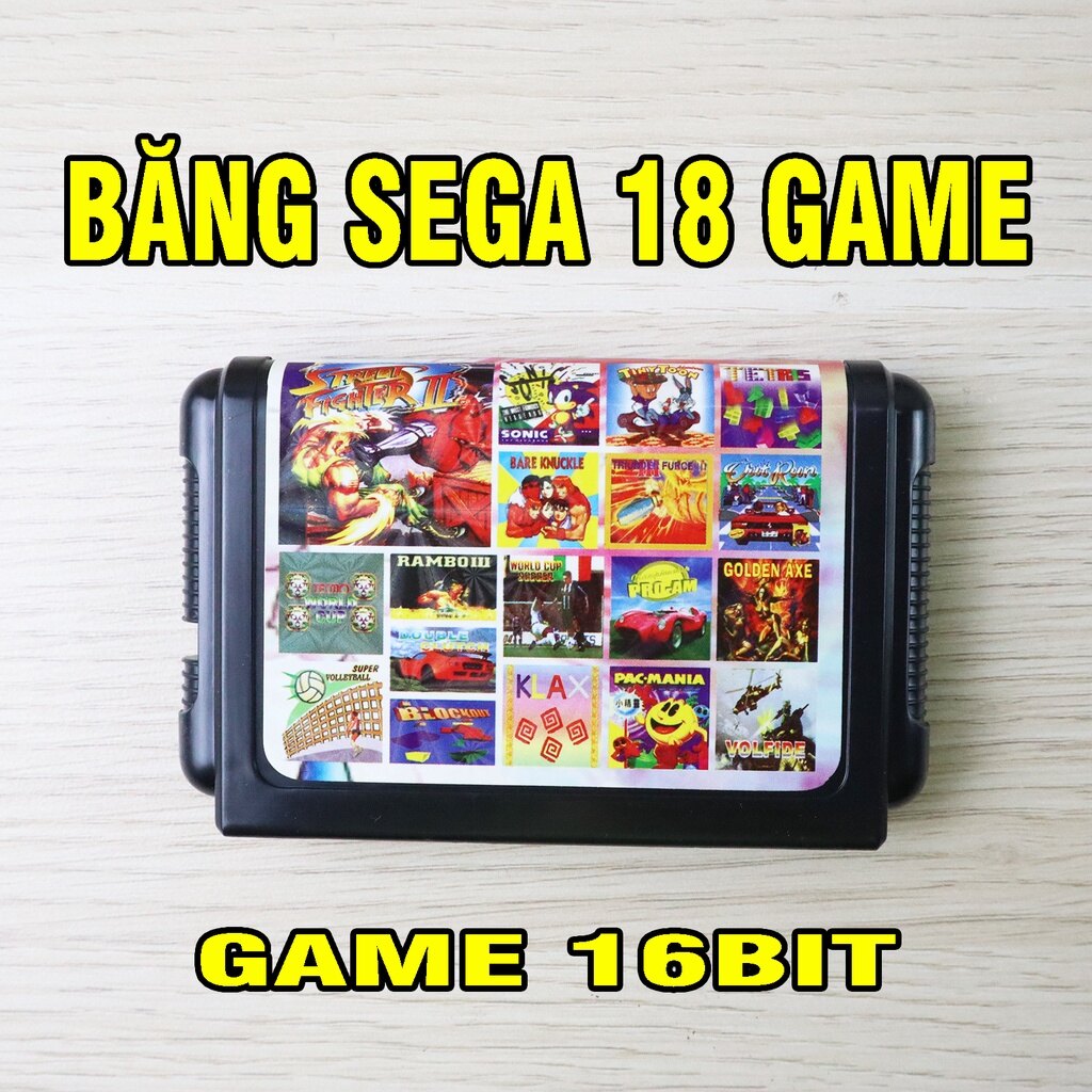 Băng sega 18 game dành cho máy chơi game 6 nút sega 16 bit, nhím sonic, xếp hình tetris, rambo,golden axe
