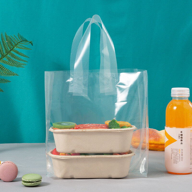 50 cái bao bì mang đi trong suốt 28x28x16cm, túi xách tay nhựa cầm tay đựng trái cây thực phẩm mua sắm siêu thị