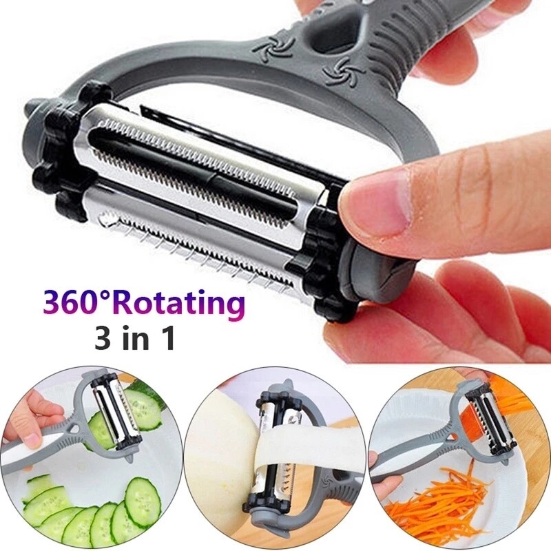 Dụng cụ nạo gọt vỏ trái cây rau củ 3 trong 1 dụng cụ cắt rau củ cà rốt khoai tây xoay đa năng bằng thép không gỉ dụng cụ nhà bếp