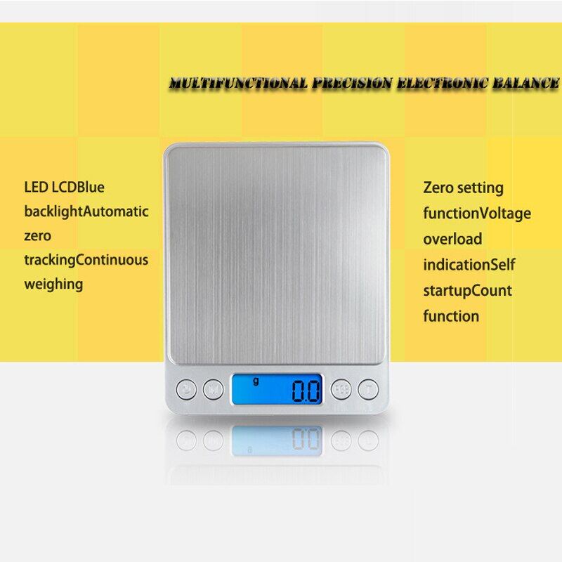 Cân màn hình điện tử LCD cho phòng bếp di động cân bằng nấu ăn Dụng cụ cân đo kỹ thuật số thép không gỉ Cân kỹ thuật số cân thực phẩm 0.01g đồ gia dụng tốt